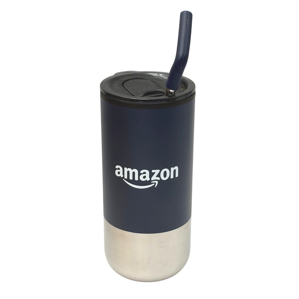 AMAZON Insulated Travel Tumbler Navy Blue Stainless Steel with Lid and Straw